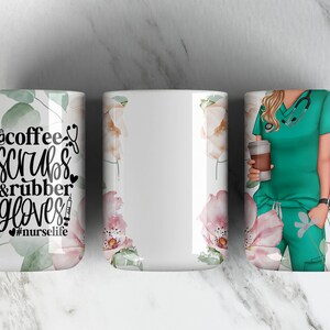 NURSE Life 11OZ Koffie mok sublimatie ontwerp PNG-bestand • Voeg uw eigen naam toe • Koffiescrubs en rubberen handschoenen ontwerp • Digitale download