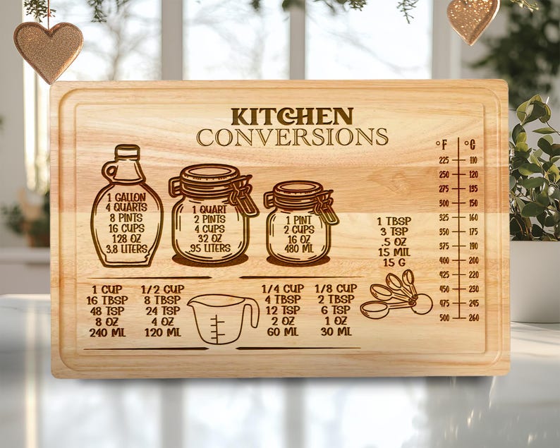Cooking Conversion Board Kitchen Conversions Cutting Board Laser Engraved Design, Charcuterie ...