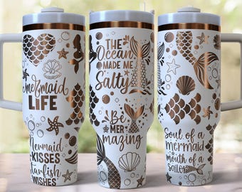 Mermaid Tail Laser gravierte Full Wrap Design für 40oz Tumbler, Download, SVG für Laser Rolling, Ocean Starfish 40oz Tumbler Laser Wrap