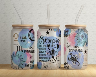 Zodiac Signs SCORPIO 16oz Libbey Can Tumbler Wrap PNG File • SCORPIO Affirmation 16oz Tumbler Sublimation Design • Horoscope • Astrology