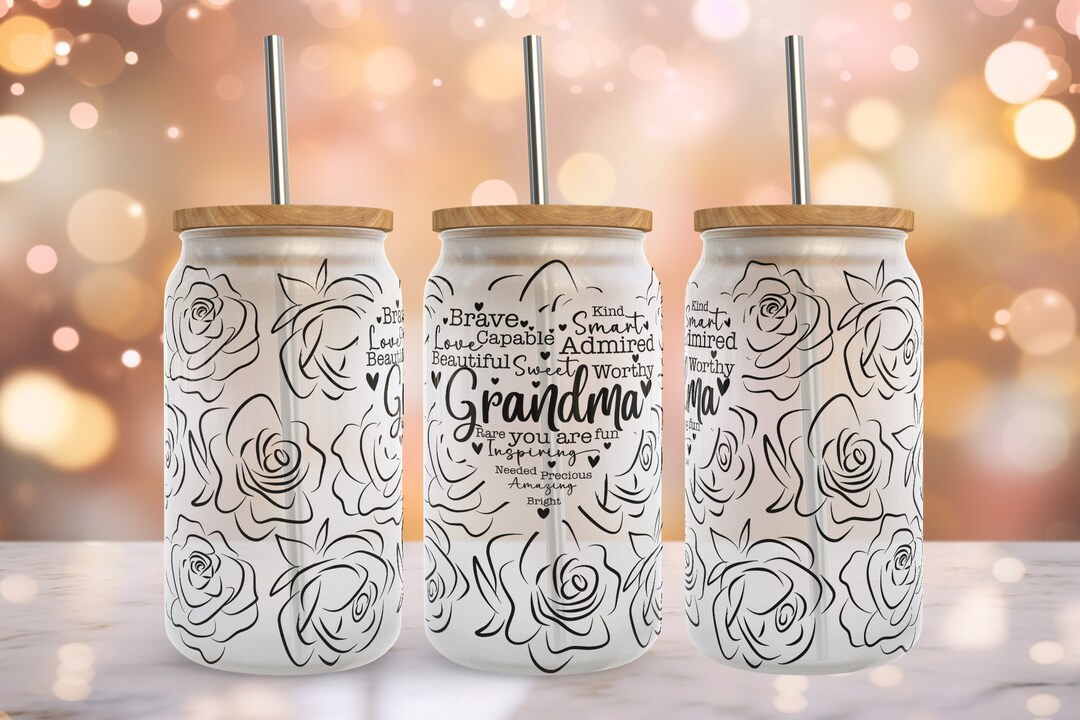GRANDMA Nana 16oz Glass Can Tumbler Wrap PNG File, 16oz Libbey Glass ...