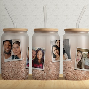 16oz Libbey Glass Can Tumbler Picture Frame Wrap Sublimation • Glitter Photo Wrap 16oz Glass Sublimation Design  PNG file Digital Download