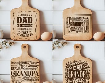 4 Grandpa Fathers Day Laser Engraved Cutting Board SVG PNG Design, Charcutier Board