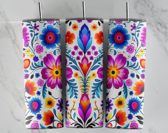 Bordado mexicano Floral 20oz Skinny Tumbler Sublimación Archivo PNG • Patrón de arte popular mexicano 20oz Skinny Wrap • Archivo digital • Vaso de 20oz
