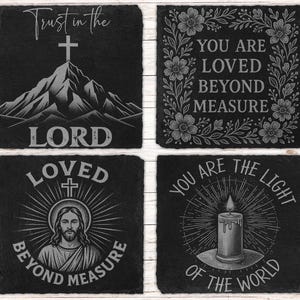 6 Jesus Christian Schiefer Untersetzer Dateien, PNG Laser graviert, Glowforge, Schiefer Fliesen Laser Digitaler Download, Beten Schiefer Untersetzer Gravur
