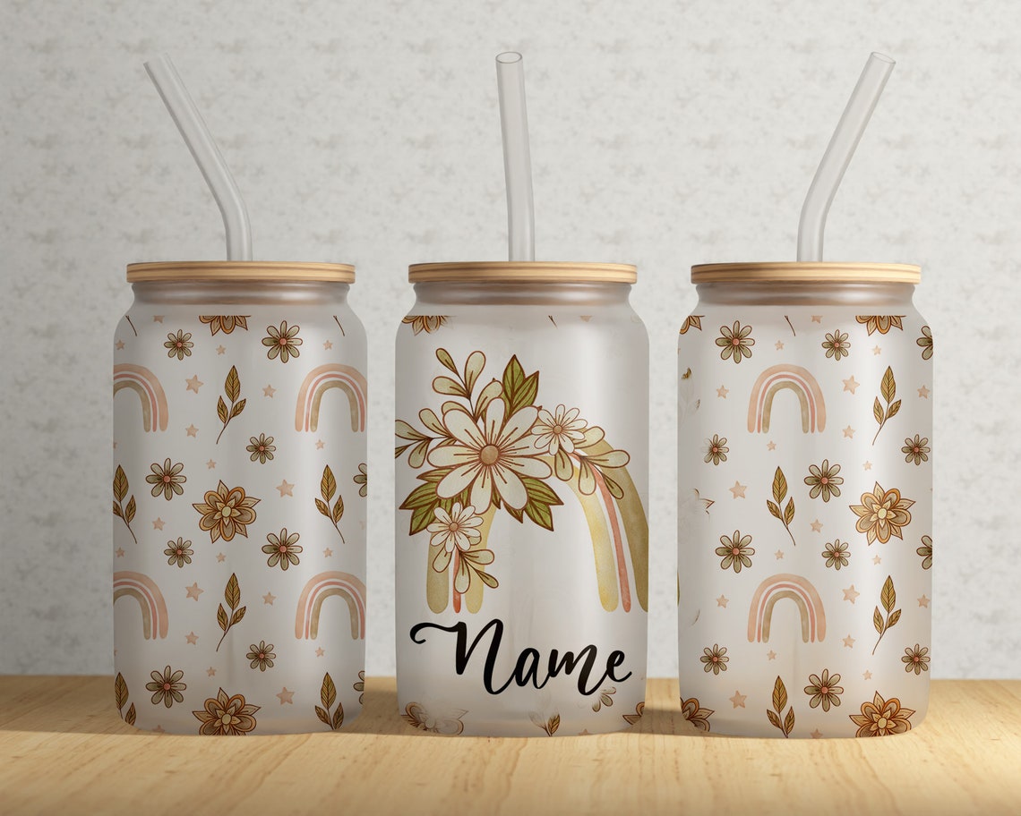 Add Your Name • Boho Rainbow 16oz Libbey Can Tumbler Wrap PNG File ...