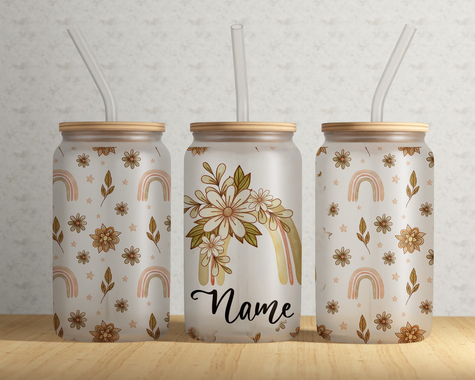 Add Your Name • Boho Rainbow 16oz Libbey Can Tumbler Wrap PNG File ...