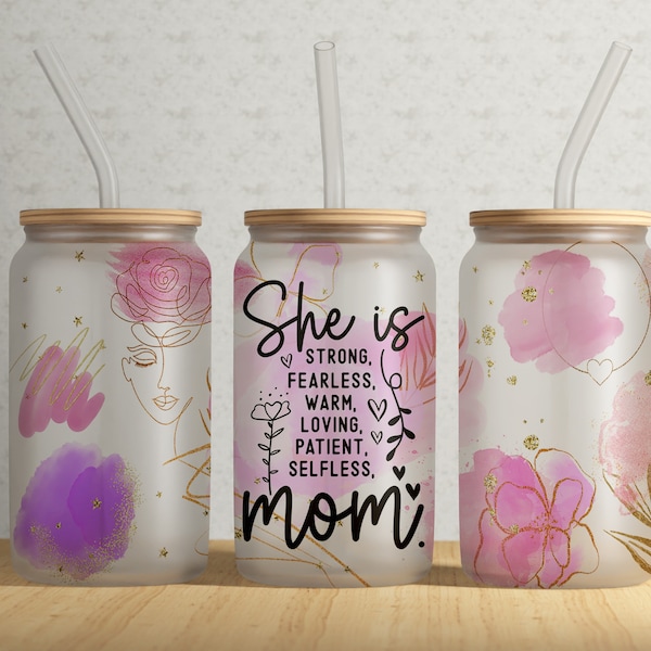 Mothers Day 16oz Libbey Can Tumbler Wrap PNG File • MAMA • Pink Brushstrokes • 16oz Tumbler Sublimation Design • Mom Affirmation