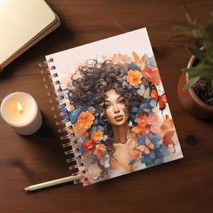 Aquarel zwarte vrouw Journal Cover PNG Design Sublimatie - Afdrukbare spiraal Planner Cover Notebook Cover Design Digitale Instant Download