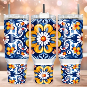 Mexican Talavera Pattern • 40oz Tumbler Wrap PNG File • Mexico Pottery Pattern • 40oz Quencher Tumbler Sublimation Design • Digital File