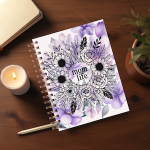 Mothers Day Journal Cover PNG Design Sublimation, Mom Life Spiral Journal Notebook Cover Daily Planner Cover, Instant Download - Purple
