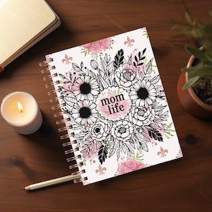 Mom Life Journal Cover PNG Design Sublimation, Mothers Day Spiral Journal Notebook Cover Daily Planner Cover, Instant Download - Shabby Chic