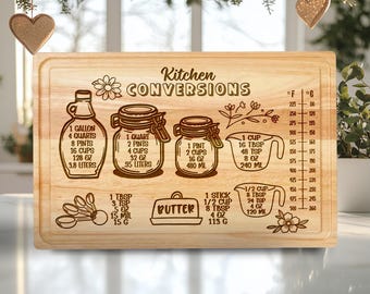 Küche Konversionsdiagramm Schneidebrett Laser Gravur Design, Charcuterie Brett SVG, Schneidebrett Laser Cut Datei, Tablett Design