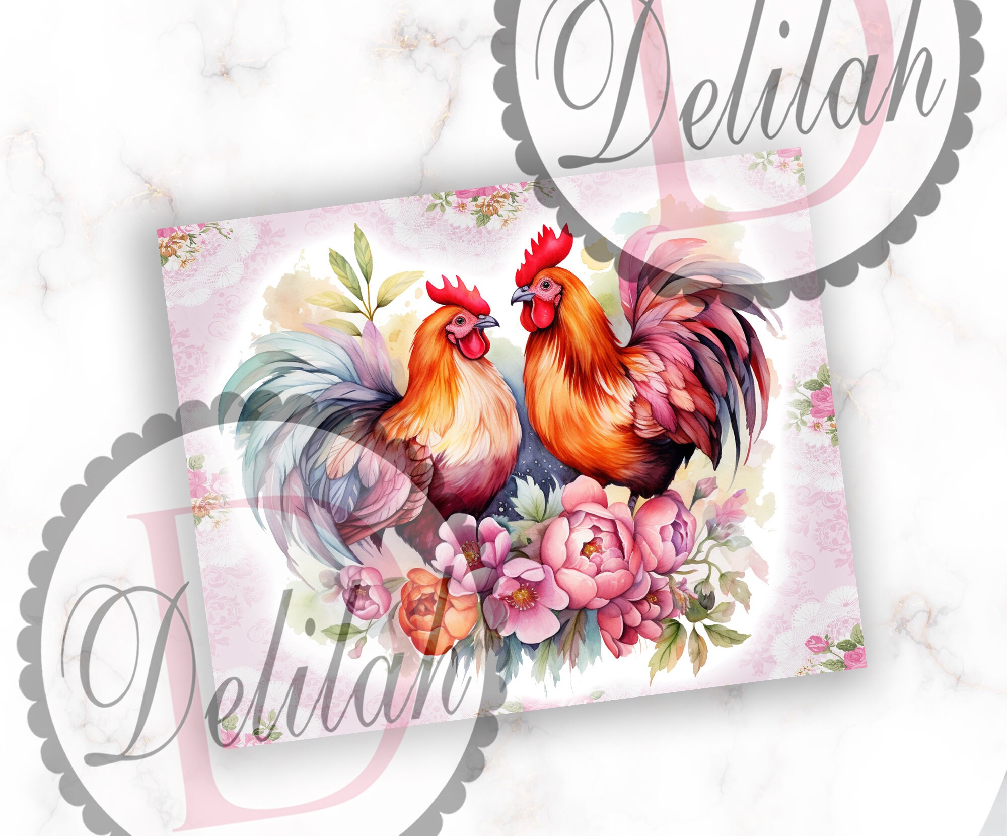 Floral Chicken 20 Oz Skinny Tumbler Sublimation PNG File • Watercolor ...