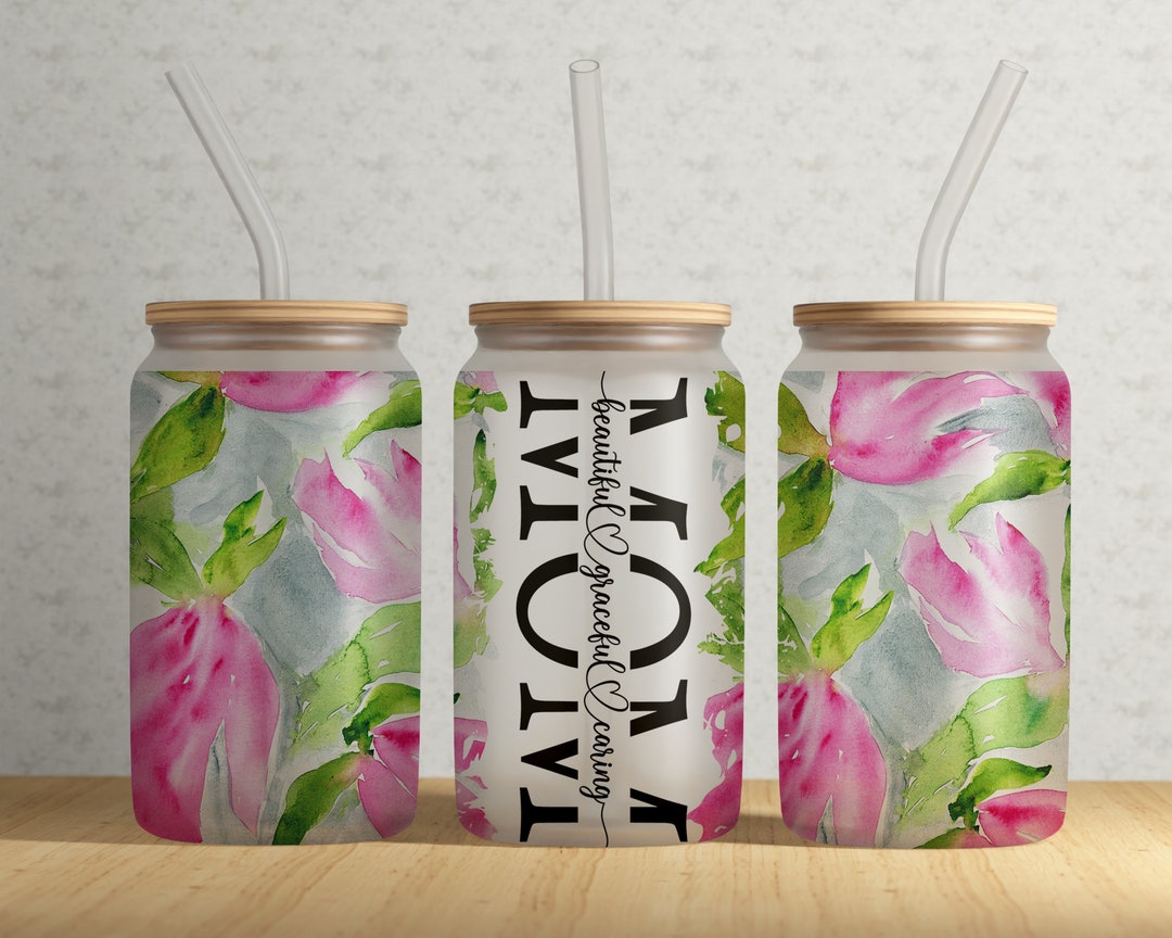 Watercolor Floral 16oz Libbey Glass Can Tumbler Template Sublimation ...