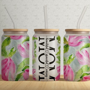 Watercolor Floral 16oz Libbey Glass Can Tumbler Template Sublimation Design • Mothers Day • PNG File • 16oz Glass Can Wrap  Digital Download