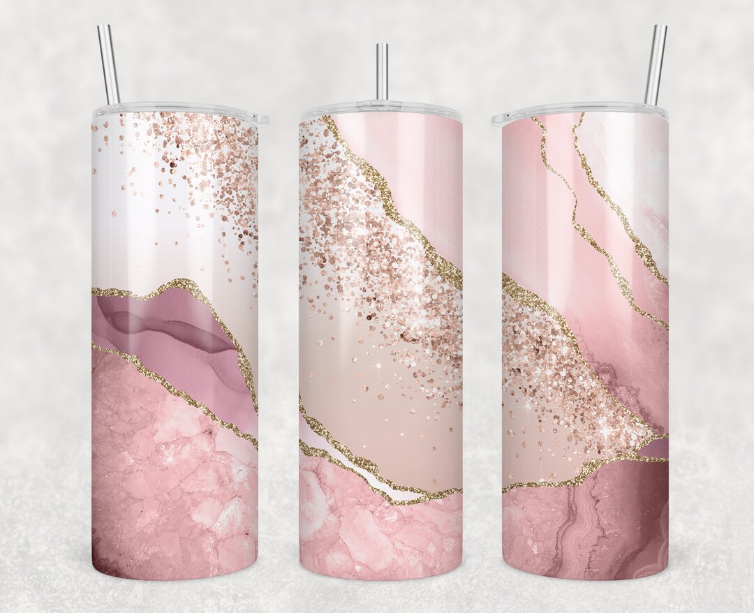 20 Oz Skinny Tumbler Sublimation Design Blush Gold and Glitter Agate ...