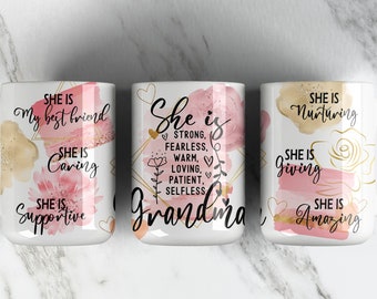 GRANDMA 11oz Coffee Mug Sublimation PNG File • Mothers Day 11oz Coffee Cup • Coffee Mug Wrap Design • Pink Gold • Digital File • PNG