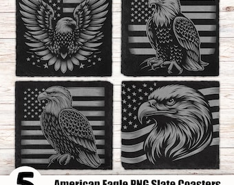 5 American Eagle Slate Coaster Files, PNG Laser Engraved, Glowforge , Slate Tile Laser Digital Download, USA Flag Slate Coaster Engraving