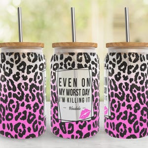 Leopard Cheetah 16oz Glass Can Wrap, Libbey Glass PNG Design, 16oz Libbey Glass Design, Sublimation, Boss Quote 16oz Libbey Glass Wrap, File