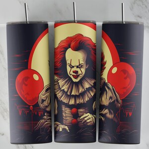 Creepy Clown 20oz Skinny Tumbler Sublimation Design PNG File • Halloween 20oz Tumbler Wrap • Scary Clowns • Digital Download