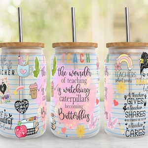 Teacher Life 16oz Libbey Glass Tumbler PNG File • Teacher Tribe • Teacher Appreciation 16oz Tumbler Sublimation Design Wrap • Digital