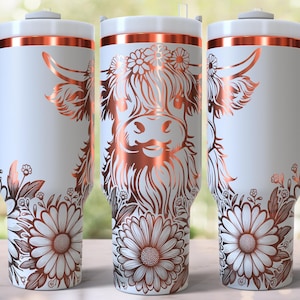 Vaso Highland Cow de 40 oz con envoltura completa grabada a láser SVG, envoltura de vaso de 40 oz con láser, SVG grabado a láser, archivo láser para vaso de 40 oz, descarga