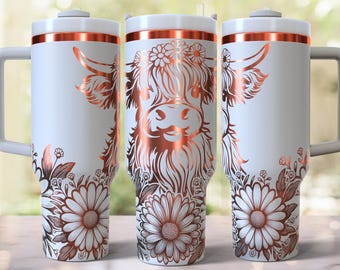 Vaso Highland Cow de 40 oz con envoltura completa grabada a láser SVG, envoltura de vaso de 40 oz con láser, SVG grabado a láser, archivo láser para vaso de 40 oz, descarga