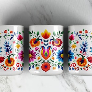 Mexican Embroidery Pattern • 11OZ Coffee Mug Sublimation Design PNG File • Mexican Floral 11oz Coffee Cup Wrap Design • Digital ONLY