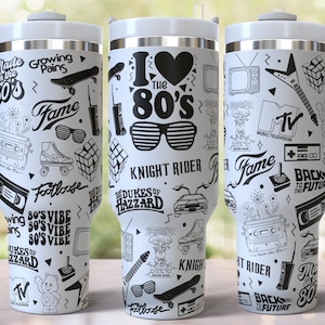 Ich liebe die 80er Jahre Laser gravierte Full Wrap Design für 40 Unzen Becher, digitaler Download, SVG für Laser Rolling, 40 Unzen Becher Laser Wrap Bild 1