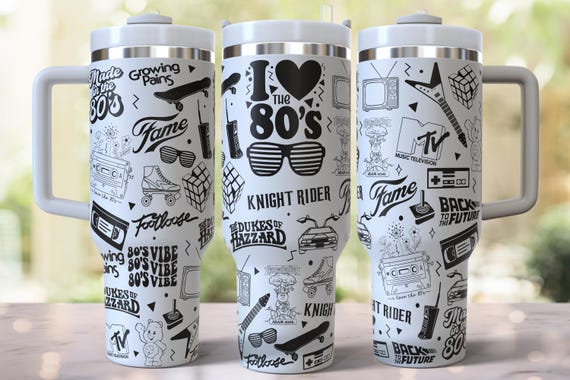 I Love The 80s Laser Engraved Full Wrap Design for 40oz Tumbler, Digital Download, SVG For Laser Rotary,  40oz Tumbler Laser Wrap
