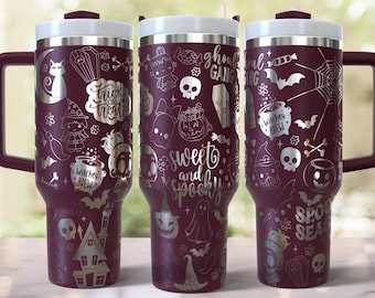 Halloween Laser Engraved Full Wrap Design for 40oz Tumbler, Digital Download, SVG For Laser Rotary, Spooky 40oz Tumbler Laser Wrap Seamless