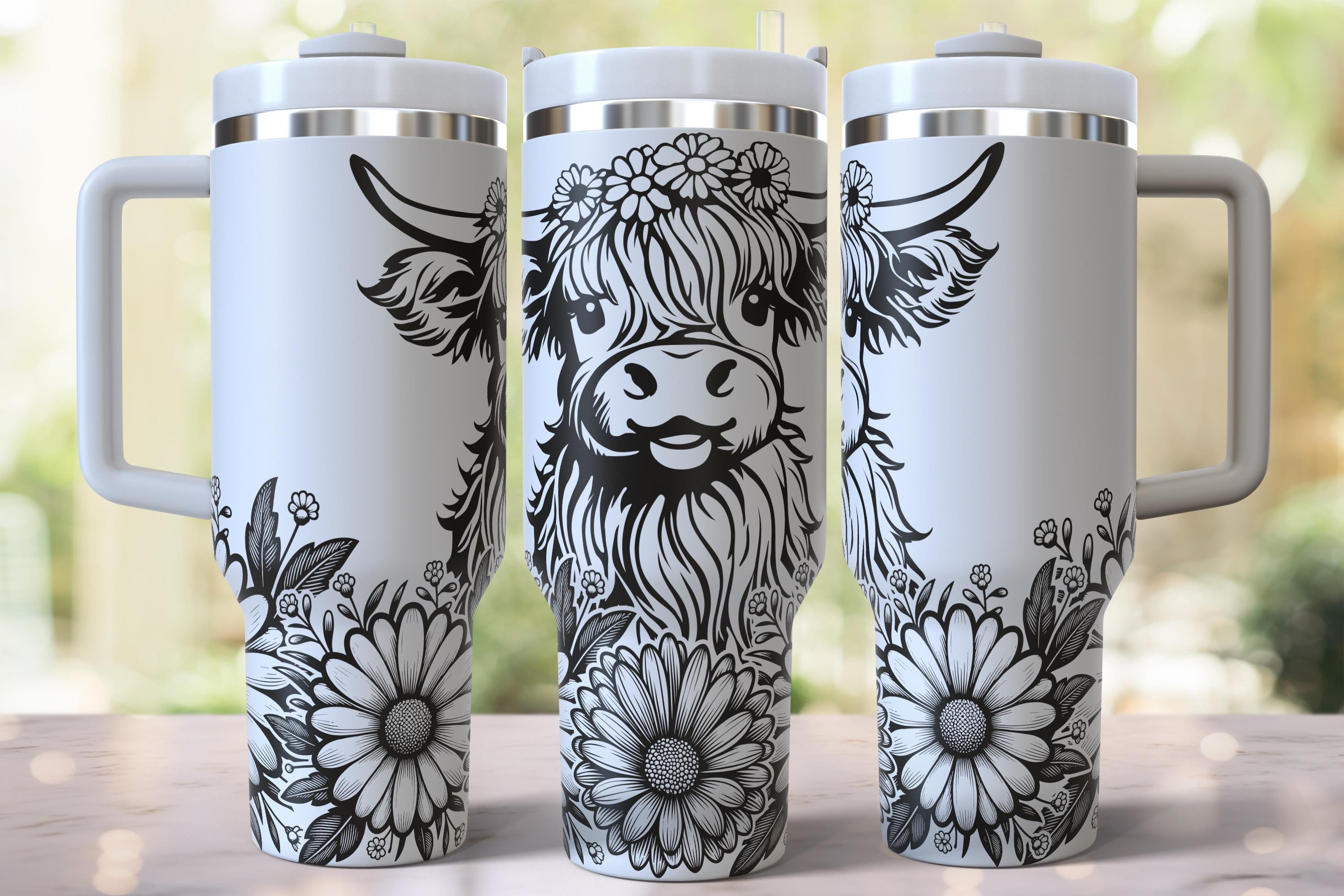 Highland Cow 40 Oz Tumbler Laser Engraved Full Wrap SVG, 40 Oz Tumbler ...