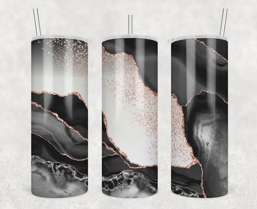 20 Oz Skinny Tumbler Wrap Sublimation Design • Black Gold Agate ...