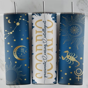 Signes du zodiaque SCORPION • Constellations du zodiaque 20oz Skinny Tumbler Sublimation Template Design • Astrologie • Horoscope • Fichier PNG