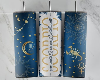 Segni zodiacali SCORPIONE • Costellazioni zodiacali 20oz Skinny Tumbler Sublimation Template Design • Astrologia • Oroscopo • File PNG