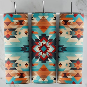 Turquoise Aztec Tribal 20oz Skinny Tumbler Sublimation PNG File • Traditional Pattern 20OZ Tumbler Wrap • Tumbler Press • Digital