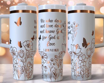 Versículo bíblico Juan 4:8, diseño de envoltura completa grabado a láser para vaso de 40 oz, archivo digital, SVG para láser rotatorio, envoltura láser para vaso de 40 oz, sin costuras