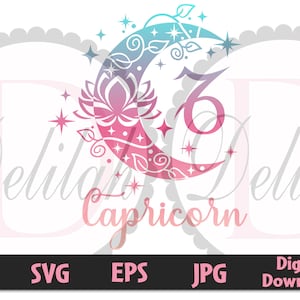 山羊座 星座 SVG • 星座 • 山羊座 • 月 • 蓮の花 • デジタルダウンロード • SVG • PNG • EPS • Jpg