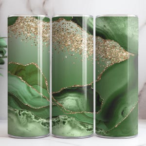 Green Gold Agate 20oz Skinny Tumbler Sublimation Design • Green Gold Glitter Skinny Tumbler Wrap • Sublimation  Png File  Digital Download
