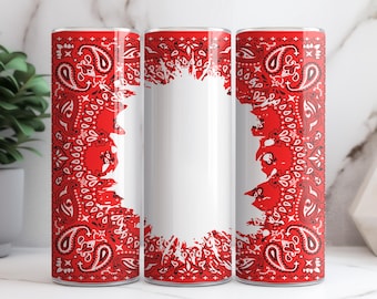 RED Bandana 20OZ Skinny Tumbler Wrap Design PNG File • 20oz Skinny Tumbler Sublimation Design • Paisley Bandana Pattern • Digital Download
