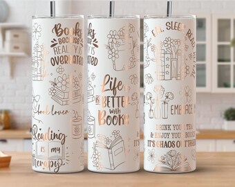 Book Lover Laser Engraved 20oz Skinny Tumbler Wrap SVG PNG Design Seamless