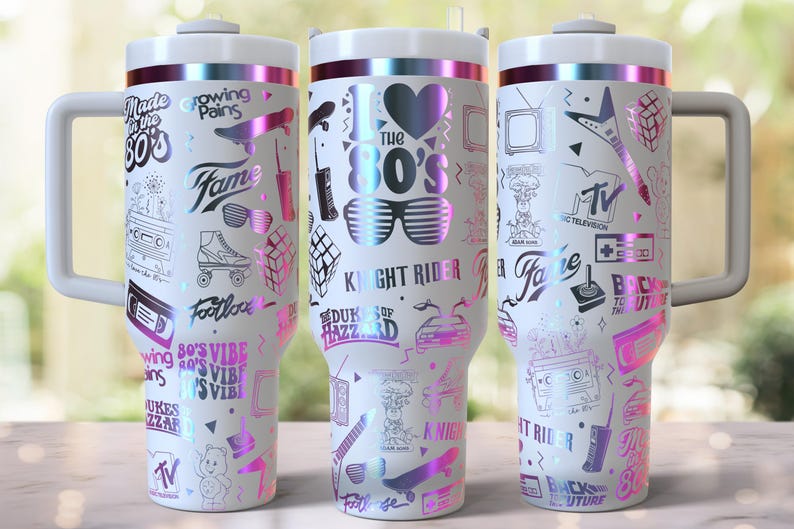 Ich liebe die 80er Jahre Laser gravierte Full Wrap Design für 40 Unzen Becher, digitaler Download, SVG für Laser Rolling, 40 Unzen Becher Laser Wrap Bild 2