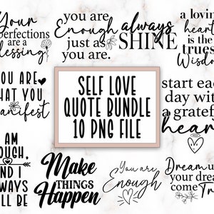 Pacote de citações de amor próprio Design PNG de sublimação, Afirmações positivas PNG, Pacote de citações de manifesto Download digital instantâneo PNG, Ame-se
