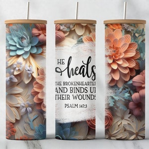 3D Floral Design 25oz Glass Can Tumbler Wrap PNG File • Bible Verse • Faith Tumbler • Sublimation • Religious Quote • 3D Flowers • Digital