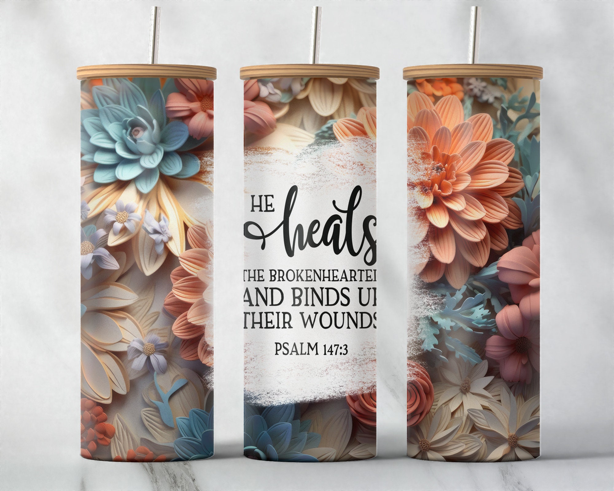 3D Floral Design 25oz Glass Can Tumbler Wrap PNG File 3D Floral Design 25oz Glass Can Tumbler Wrap PNG File