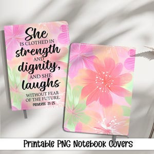 She Is Clothed Journal Covers PNG Design Sublimation - Printable Planner Cover Spiral Notebook Cover - Bible Journal Cover - Digital File
