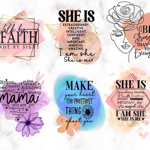 Lot sublimation • Citations AFFIRMATION • Tasse à café fichiers Png • Faith • Fête des Mères • Elle est Affirmation • Tasse à café fichier Png