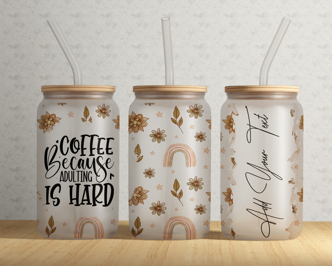 Boho Rainbow • Add Your Text 16oz Libbey Can Tumbler Wrap PNG File ...