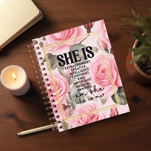 She Is Affirmations Journal Covers PNG Design Sublimation - Shabby Chic Spiral Planner Cover Notebook Cover - Digital Instant Download